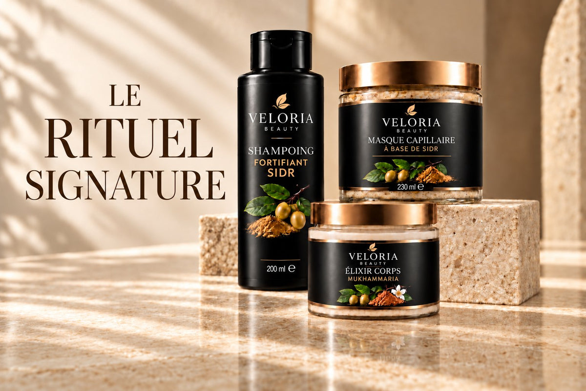 Le Rituel Signature Veloria — trois soins cheveux et corps